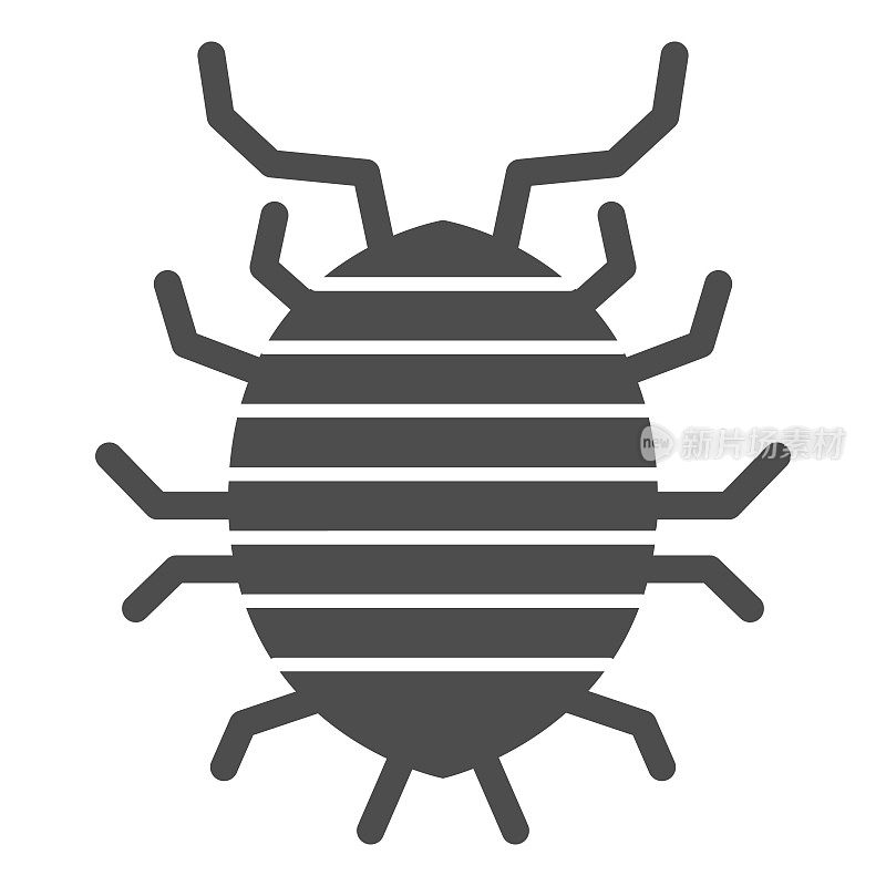 Woodlouse solid icon, bugs concept, Roll up bug sign on white background, Sowbug icon in glypl style for mobile concept and web design。矢量图形。